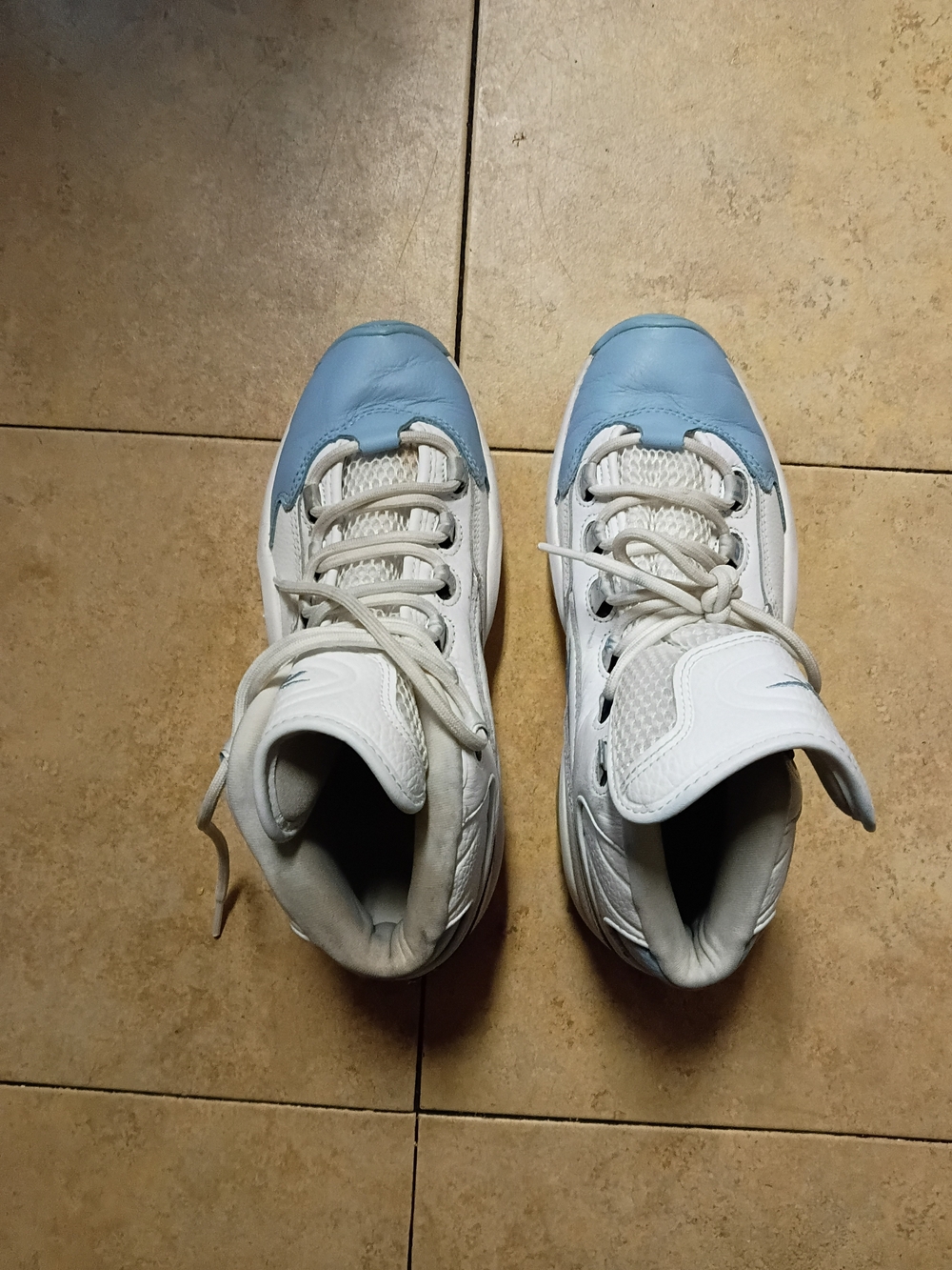 Reebok Kids White and Light Blue High-Top Sneakers